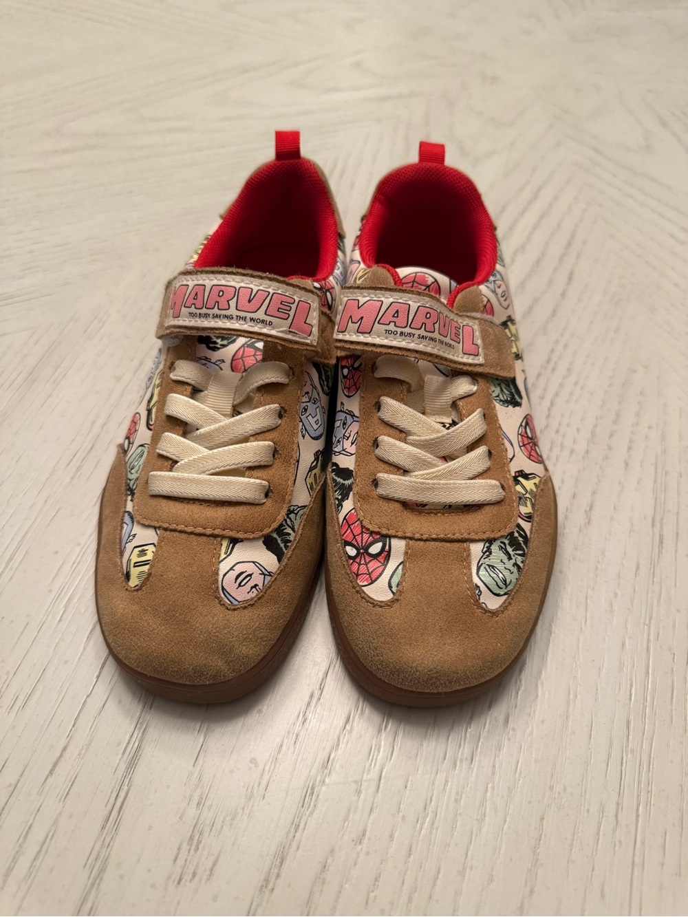 H&M Marvel Kids Tan and Red Character Sneakers